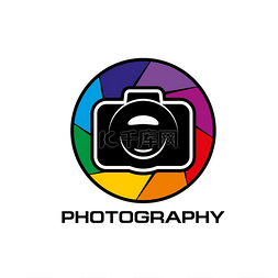 单反取景图片_摄影图标镜头彩色光圈相机或照片