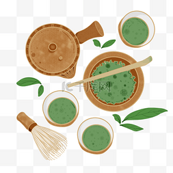 绿色抹茶日本茶具和杯
