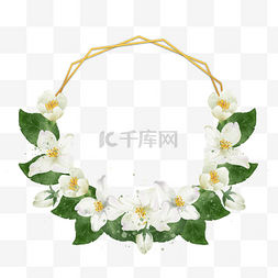婚礼海报边框设计图片_茉莉花卉金色装饰边框