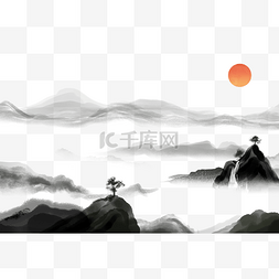中国风水墨新中式山水水墨画
