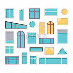 现代家居设计图片_平面样式的窗口矢量插图集合不同