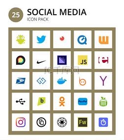 25社交图标brightkite 、 yahoo 、 adobe 