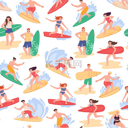 矢量冲浪的男人图片_冲浪模式夏威夷的女孩和男孩穿着