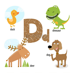 卡通动物动物园图片_矢量插图教学儿童英语字母表与卡