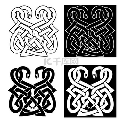 中世纪凯尔特装饰品，两条蛇与传