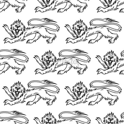 高贵大气图片_中世纪皇家纹章狮子无缝图案与白