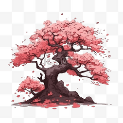 卡通手绘开满樱花的樱花树