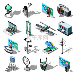 科学仪器矢量图片_预报员、办公楼和设备，包括气象