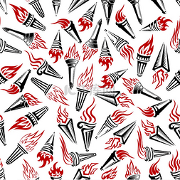 红色火炬红色背景图片_无缝的现代手持火炬图案在白色背