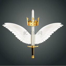 守护天使图片_剑配翅膀和王冠逼真的设计象征着