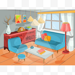 家具图片_一个家庭的房间一间客厅舒适卡通