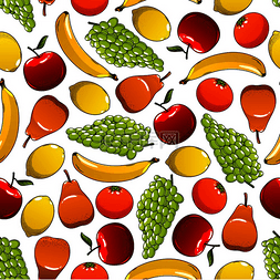新鲜水果无缝图案与甜橙和香蕉、