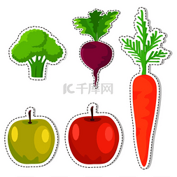 水果和蔬菜贴纸或图标集。