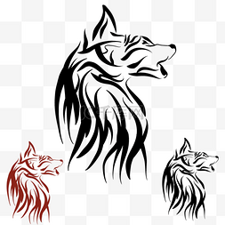 动物图片_双色卡通狼头装饰艺术狼纹身图