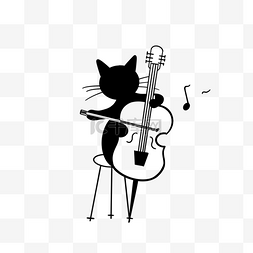 插画黑色海报图片_拉大提琴的黑色猫咪