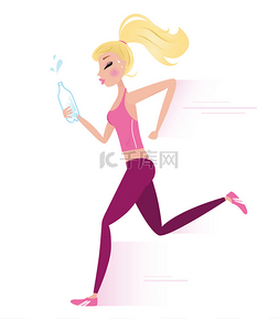 卡通晨跑图片_年轻运动女子慢跑或运行.