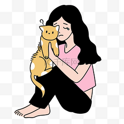 趣味人女孩抱着猫咪流泪