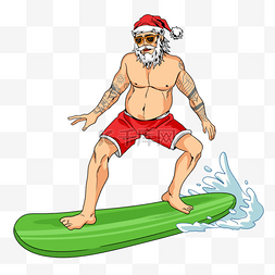 南美图片_圣诞纹身老人冲浪卡通