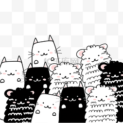 黑色猫图片_黑色白色绵羊和猫咪可爱卡通动物