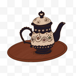 古典风格手绘图片_咖啡器具古典花纹水壶