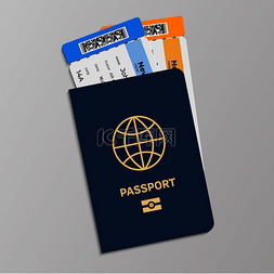 id图片_带登机牌的护照。