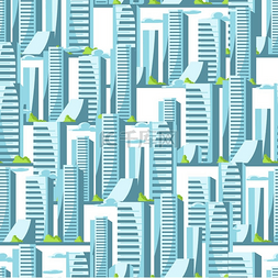 蓝色城市摩天大楼无缝模式。
