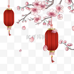 新年水彩图片_日本新年樱花灯笼精美边框