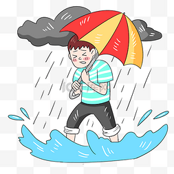 防灾减灾图片_下暴雨暴风雨打伞男孩