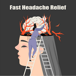 一个患有头痛的女孩的概念形象。