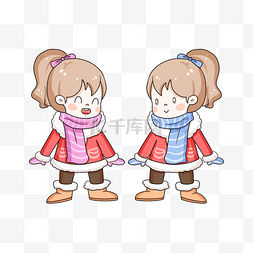 双胞胎图片_冬季少女双胞胎剪贴画