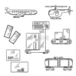 航空和铁路货运或送货服务图标，