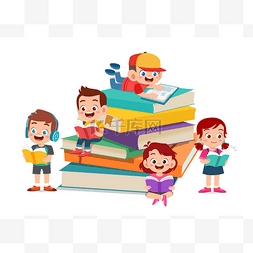 girl图片_Happy kids read book and study together