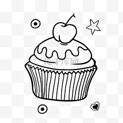 纸杯蛋糕图片_线稿生日涂鸦点缀樱桃的纸杯蛋糕