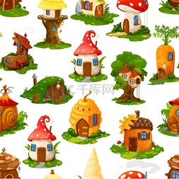 蘑菇房子图片_卡通童话般的房子和侏儒精灵的住