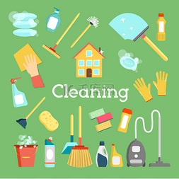 家居生活用品和居家清洁平图标集
