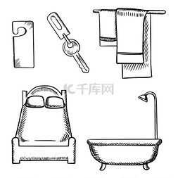 在旅行图片_酒店服务图标草图，带有钥​​匙