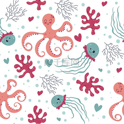 可爱章鱼图片_无缝格局的海洋世界海洋动物珊瑚