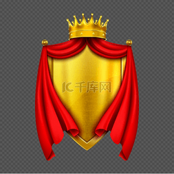 红色布纹图片_盾徽上有金色的君主王冠盾牌和红