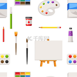 学校材料图片_与画家工具和材料的无缝模式。