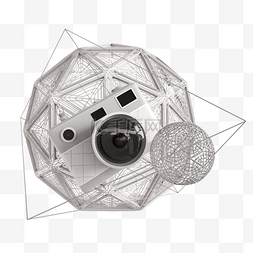 3d球体立体插画图片_照相机灰色3d几何抽象创意