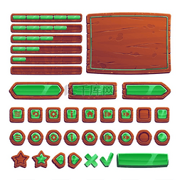 用于 ui 游戏的绿色木板按钮。