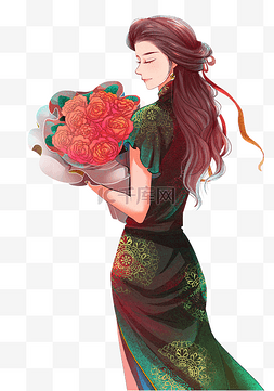 女王节女神图片_38妇女节女神节女生节旗袍手捧花