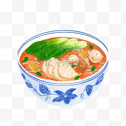 水彩越南汤越南河粉食物烹饪蔬菜