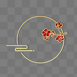 春节边框图片_新年红金剪纸浮雕梅花花朵圆框边