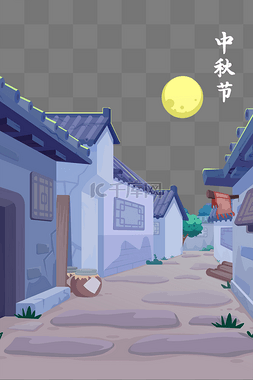 古代夜晚中秋节景色月亮