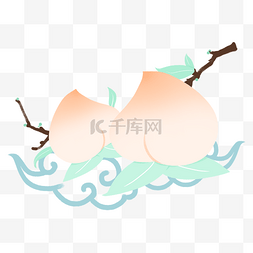 水果 蓝粉色 卡通 桃子云朵 png