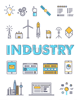 Modern industry thin block line flat icons an