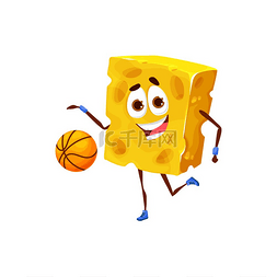 卡通打篮球图片_卡通的奶酪人物打篮球体育矢量食
