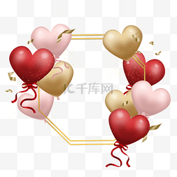 情人节人物装饰图片_情人节爱心气球质感边框