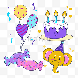 黄色小熊的蓝紫色派对生日蛋糕